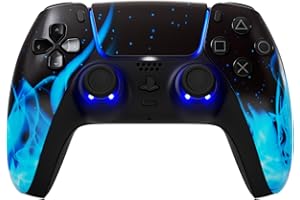 LuxController PS5 Custom Design LED Blaue Flammen Controller mit 4 programmierbaren Paddles, Playstation 5