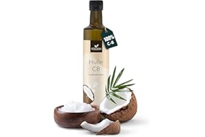 FOODIN Huile MCT C8 – 500 ml – 100% C8 à base de Coco – Sans Goût – Pour Régime Cétogène – 3x Plus de Cétones