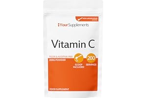 YOURSUPPLEMENTS Vitamin C Powder 200g - Ascorbic Acid | 100% Pure British Pharmaceutical Grade | Non-GMO | Scoop Included