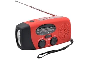 ACAGALA Radio de Emervgencia con Manivela y Carga Solar 1200mAh - Radio Am/FM Portátil, Linterna LED Multifunción, Banco de Energía y Cargador para Móviles - Equipo Esencial para Camping, Senderismo