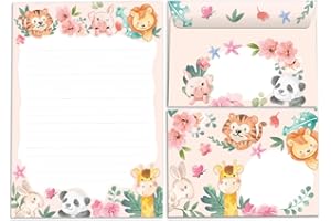 JUNAPACK Letter Pad with Envelope for Kids Animals Panda Lion Giraffe Tiger Writing Paper Set for Girls and Boys (Pad A5 with 25 Sheets + 15 Envelopes)