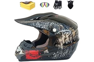 MXYMC Motorradhelm, Motocross Helm für Kinder, Cross-Helm mit Handschuhe, Maske, Brille, ATV, MTB, Bright Black, 52-56cm