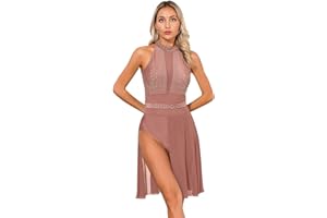 YiZYiF Vestito da Pattinaggio Artistico Donna con Strass Chiffon Leotards Body Danza Classica Ballerina Abito da Ballo Latino Ritmica Ginnastica Samba Rumba Jazz Salsa