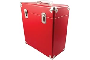 GPO Portable Retro-Style Carry Case for LPs, Albums and 12-Inch Vinyl Records (Holds 30 Albums) – Red