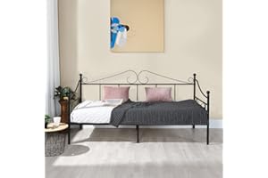 H.J WeDoo Divano letto singolo in stile vittoriano, in metallo, per soggiorno, camera da letto, adatta per materassi da 90 x 190 cm, colore nero