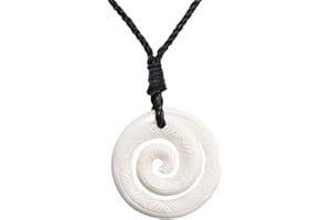 81stgeneration Collana Unisex Pendente in Osso Scolpito a Mano Maori Decorato Koru Spirale Swirl
