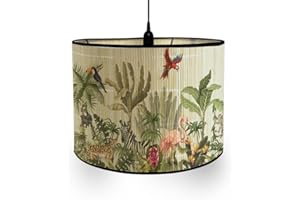 Fansu Pantalla de Lámpara Vintage Pantallas de Lámpara de Tela Cubierta de Lámpara de Tambor Estampado Animal Cilíndrica Lámpara de Pie Para El Hogar Mesa de Hotel Mesita de Noche (zoo)