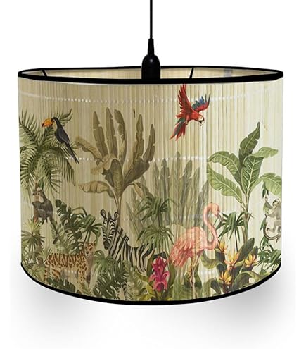 Lampenkap, hanglamp lampenkap, E27 vintage trommellampenkap van bamboe, plafondlamp lampenkap, 30 cm hanglamp voor staande lamp, tafellamp, plafondlamp, groen