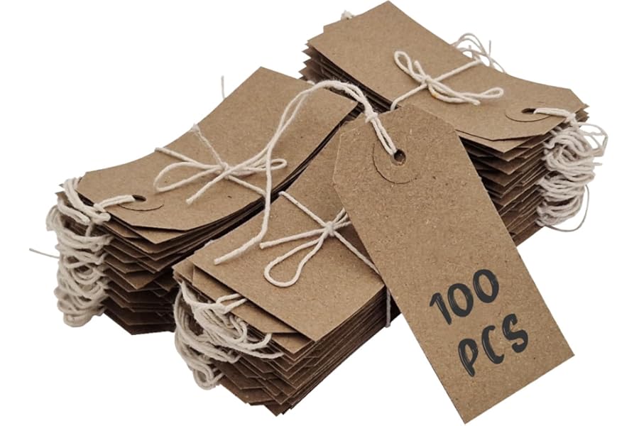 Swift Strung Tags Brown Reinforced Card Clothing Parcel Label String Hanging Gift Swing Tickets Kraft Hang Price Labelling 70mm x 35mm (Pack of 100)