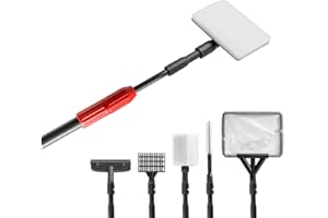 NICREW Nettoyage pour Aquarium, 6 en 1 de Nettoyage pour Aquarium avec Manche Télescopique Réglable, Raclette, Épuisette, Éponge, Râteau de Gravier, Brosse à Tube