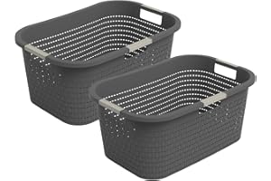 Rotho Country 2er-Set Wäschekorb 40l, Kunststoff (PP) BPA-frei, 40l (58.0 x 38.9 x 25.1 cm) (Anthrazit)