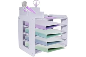 HMXLJJY Bac à courrier à 5 niveaux, organiseur de papier A4, plateau de fichiers de bureau, organiseur de fichiers de bureau avec classement empilable, organiseur de papier de bureau avec porte-stylo