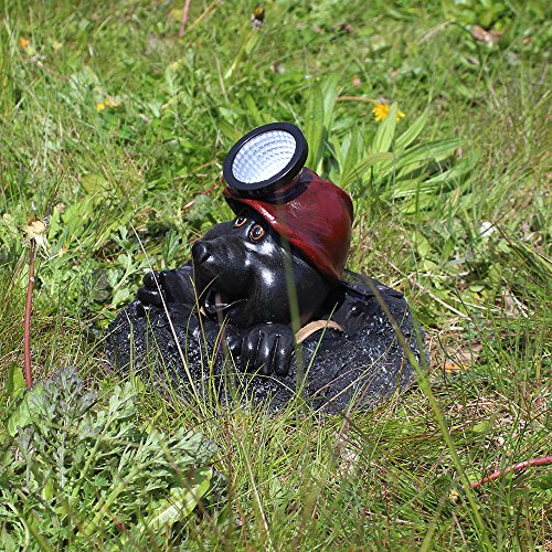 COM-FOUR® Dekofigur „Maulwurf-Bergmann“, Gartenfigur mit Solar LED Helmlampe, aus wetterfestem Polyresin, ca. 25x17cm - 3