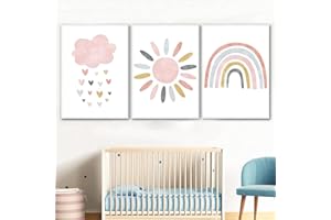 AFCJLTO Lot de 3 posters，Affiche Chambre Enfant Deco， Tableau Fille Decoration，Arc-en-Ciel Nuage Soleil Affiche sans Cadre，Idéal pour décorer les chambres de garçons et de filles-30 x 21cm