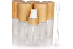 COSIDEA Lot de 6 flacons vides de 30 ml avec couvercles en bambou transparent avec pompe à lotion, flacons rechargeables pour crème cosmétique, articles de toilette