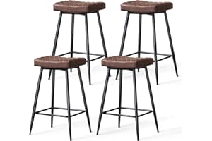 AINPECCA Bar Stools Set of 4 PU Brown Barstools with Black Metal Legs Kitchen Island Stools, High Bar Chairs for Island Counter, Pub, Bistro