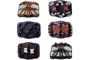 DAWWOTI 6Pcs Magic Hair Comb - Double Row Wooden Bead Stretchy Hair Clip Accessories for Girls & Women