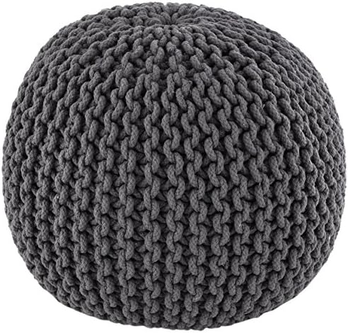 Spura Home 22.5" Gum Drop 100% Cotton Knitted Pouf, Gray, 22.5 Inches