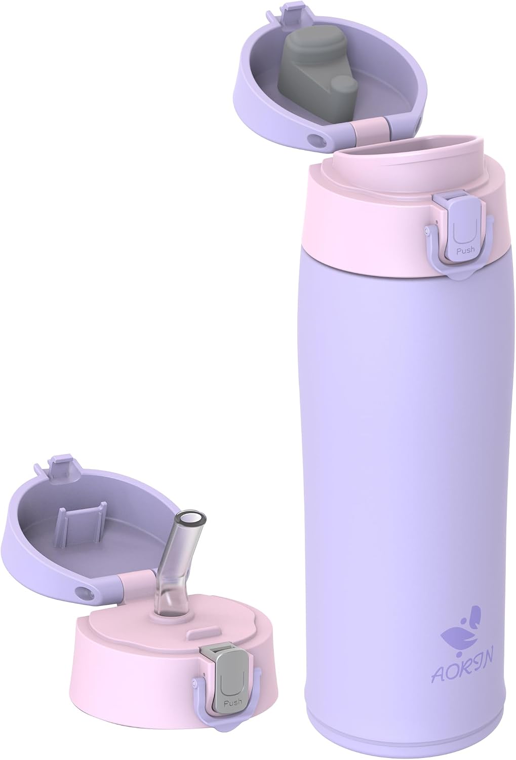 AORIN Botella Agua Acero Inoxidable 18/8 con 2 Tapas, 500ml Botella Agua Niños, Botella Térmica Anti-Fugas, Botella Gimnasio, Termo sin BPA para Deportes, Exterior, Viajes y Escuela