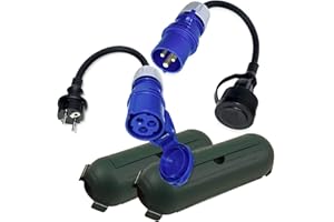 IntuiFlex Adaptateur CEE Schuko Kit avec Boîtes de Protection - pour Camping, Bateau, Camping-Car, Caravane - Adaptateur Prise Camping H07RN-F 3 x 2,5 mm² 230 V 16 A IP44 - Prise européenne Camping