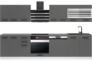 B BELINI GROUP BELINI | Angolo cottura Lucy – Mobili da cucina 300 cm | Cucina completa senza elettrodomestici con pensili e armadietti | Con controsoffitti | Argento opaco