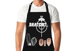 XCSJKJ Grillschrze Männer mit Bratort Spruch, Kochschürze Küchen-Schürze, Grillen Barbecue BBQ Küchenschürze Arbeitsschrze, Witziges Geschenk für Männer zum Vatertag Weihnachten oder Geburtstag