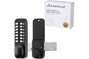 ANNFUZ Mechanical Keyless Entry Door Lock with Bolt,Single-Sided Passcode Keypad Door Lever Set,Interior Exterior Manually Locking,Combination Gate Lock for Warehouse,No Electronic(Matte Black)