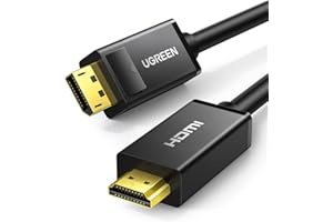 UGREEN Cable Displayport a HDMI, 4K UHD 3840x2160 @30Hz Cable DP a HDMI, Adaptador Display Port a HDMI 1080P@60Hz para Portatil HP, ThinkPad, DELL, Tarjeta Gráfica, HDTV, Proyector, Monitor, 2Metros