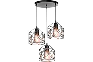 PETITES ECREVISSES Vintage Lámpara Colgante Retro Industrial 3 Cabezas Luz de Techo Colgante Estilo Nórdico Iluminación Colgante para Cocina Comedor Oficina Salón (Negro-con una base redonda)