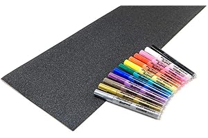 Venom Skateboards Grip Tape & 12 Paint Pens Art Pack - Perforated Skate board Grip tape for Skateboard Skate Deck Colour your Own Black Grip Tape Skateboard Accessories for Art 9" x 33"