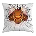 Produktbild Halloween Decorations Throw Pillow Cushion Cover, Angry Skull Face on Bonfire Spirits of Other World Concept Bats Spider Web, Decorative Square Accent Pillow Case, 18 X 18 Inches, Multi