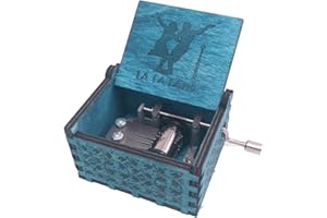 YOUTANG Lalaland Spieluhr mit Handkurbel, Spieluhr aus Holz geschnitzt, Motiv Lied von Lalaland, Blau