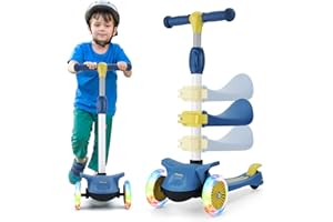 ‎WHEELIVE Wheelive 2-in-1 Kinder Roller mit Abnehmbarem Sitz, 4 Höhenverstellbarer und faltbaren Design Kleinkinder Scooter Sitzen oder Stehen mit 3 LED-Rädern für Jungen und Mädchen im Alter von 2 bis 8 Jahren