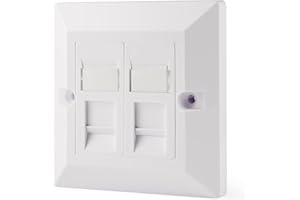 rhinocables CAT5e Ethernet Faceplate | Double 2 & Quad 4 RJ45 Gang Wall Sockets | Simple CAT 5 Setup for Printers, VoIP, Phones & More | Network Expansion for Home or Business (2 Port,Pack of 1)