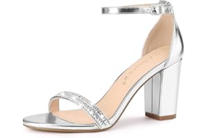 Allegra K Femmes Strass Cheville Sangle Talons épais Sandales