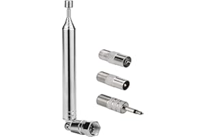 DAMOHONY Antena de Radio FM de 75 Ohmios para Receptor Estéreo Interior, Antena Telescópica Macho Tipo F con 3 Adaptadores Compatible con Onkyo Yamaha Pioneer Marantz