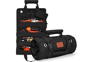 Sac à Outils JSTHHTT, Sac Porte-Outils en Toile avec Grande Capacité, Sac à Roulettes Polyvalent, 6 Poches, Résistant aux Déchirures et aux Perforations, Noir, Nylon