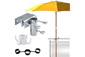 behone Uchwyt na parasol przeciwsłoneczny, regulowany uchwyt na parasol przeciwsłoneczny, regulowany uchwyt na parasol balkonowy, Ø 25-38 mm, stojak na parasole na balkon, taras lub stół, srebro