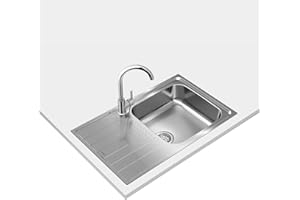 TEKA Fregadero Encastrado 1 Cubeta 50 cm Escurridor Reversible en Acero Inoxidable, Profundidad 175mm, Mueble 50cm, Desagüe con Válvula Manual y Sifón, Universe 50 T-XP 1C 1E Max