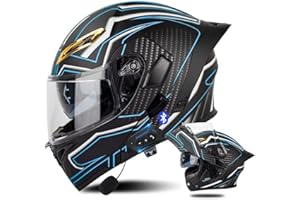 DIRERTYS Full Face Motorcycle Bluetooth Helmet Motorcycle Full Face Helmet, ECE Approved Bluetooth Motorbike Double Sun Visor Helmets, Wear-Resistant and Scratch-Resistant Lenses, for Adult (L(59~60cm), M)