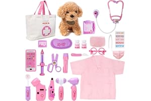 MELAND Doctors Set for Kids, Toddler Pet Vet Set with Doctor Costume, Dog Doll, Doctor Pretend Role Play Toys for 3 4 5 6 Year Old Girls Boys Birthday