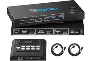 ROFAVEZCO 4K@120Hz HDMI DP KVM Switch USB 3.0 2 Monitors 2 Computers EDID Emulators,Dual Monitor KVM Switch for 2PC Share 2 Displays and 4 USB 3.0 Ports SPDIF L/RCopy/Extended Mode,2USB Cable and Controller