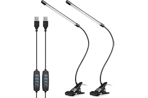 Pxwaxpy Lampe de Bureau à Pince LED, Lampe de Lecture à Pince USB 10W Col de Cygne Flexible 360°, Lampe de Étude Travail Protection les Yeux Avec 3 Modes Éclairage &10 Niveaux De Luminosité -2 Pack