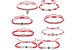 DDFF 8 Pezzi Braccialetto Fortuna Rosso, Braccialetto del Malocchio, Braccialetti Occhio Turco, Corda Rossa Braccialetto del Malocchio, Fatto a Mano, Allontana Gli Spiriti Maligni, per Bambino, Donna
