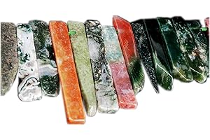 AITELEI Natural Indian Agate Crystal Points Beads Irregular Flat Strip Loose Stick Beads Gemstone for Jewelry Making Healing Crystal Polished/Raw Quartz Top Drilled
