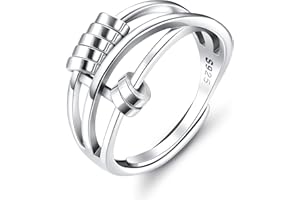 MILACOLATO Anillo Plata Mujer Hombre，Anillo Antiestres Giratorio Mujer 925,Con Cuentas Anillo Pulgar Mujeres Hombres Ajustables Ring Giratorio Anillos Spinner De Banda Para Mujeres y Niñas