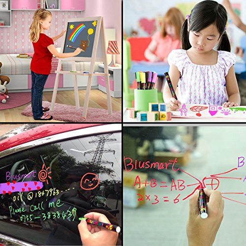 Kreidestift, Blusmart 10 Stück Kreidemarker farbig sortiert Löschbar Glas Fenster markier mit 40 Tafelaufkleber, Reversible Keilspitze 6mm, Kinderfreundlich - 5