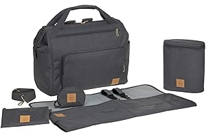 LÄSSIG Baby Zwillingstasche Wickeltasche Babytasche mit Rucksackfunktion inkl. Wickelzubehör/Goldie Twin Bag, anthrazit, 1 Stück (1er Pack)