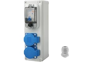 BQWEUN Quadro Elettrico da Cantiere, Interruttore Automatico 2P da 250 V, Unità di Distribuzione Dell'alimentazione da 16a, per Interni/Esterni, Unità di Distribuzione Sospesa IP54 (1)