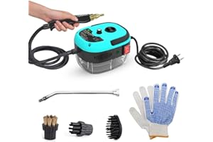 Irishom Nettoyeur vapeur portatif, haute pression 3 bar, 2500 W, réservoir d'eau 1000 ml, 1000 °C, 6 vitesses réglables, avec 3 types de têtes de brosse, ustensiles de cuisine, carrelage (bleu)